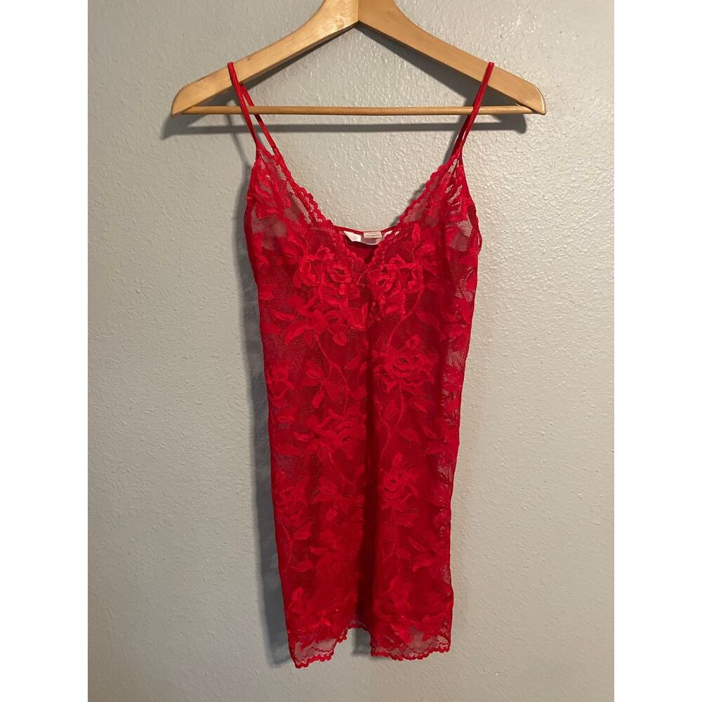 Victorias Secret Slip Dress Womens Small Red Lace Floral Sheer Lingerie Sexy Y2K